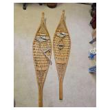 Wooden Snowshoes with Tails and Leather Bindings