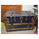 Large Wood and Metal Traveling Trunk with Interior Tray