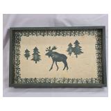 Wooden Serving Tray with Stenciled Moose and Pine Tree Motifs
