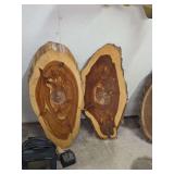 Two Live Edge Aromatic Cedar Wood Slabs with Center Recessed Circles