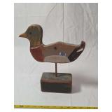 Wolf Creek Aman Iowa Hand-Painted Wooden Duck Sculpture on Base
