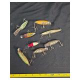Group of Eight Heddon and Other Manufacturer Wooden and Plastic Fishing Lures