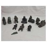 Group of Dark Stone Carved Figural Sculptures and Animal Statues