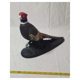 Ceramic Hand-Painted Ring-Necked Pheasant Figurine on Integrated Base