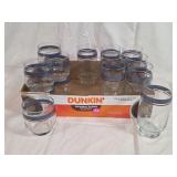 Glass Drinkware Set with Blue and Red Bands