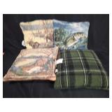 Four Lodge-Themed Decorative Pillows with Wildlife and Plaid Patterns
