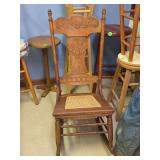 Oak Rocking Chair with Cane Seat and Carved Backrest