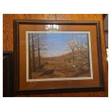 Framed Wildlife Art Print Depicting Wild Turkeys in Landscape