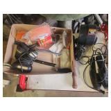 Assorted Power Tools, Hand Tools, and Hardware Lot including Brinkmann Spotlight and Soldering Gun