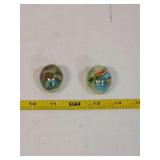Two Hand-Painted Mineral Eggs with Landscape and Botanical Motifs