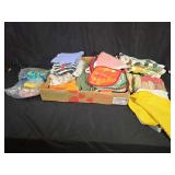 Kitchen Linens Including Pot Holders Dish Towels and Scrub Sponges in Cardboard Box