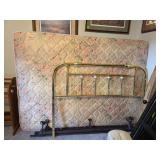 Brass Bed Frame with Floral Porcelain Accents, Mattress, Box Spring, and Metal Frame Base