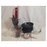 Kitchen Utensil And Bakeware Lot Including Pyrex Measuring Cup Bowls Spatula And Small Ladle