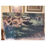 Woven Tapestry Throw Blanket Featuring Native American Turkey Hunting Scene