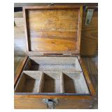 Wooden Storage Box with Removable Compartmentalized Tray and Metal Hardware