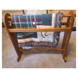 Oak Quilt Rack with Cutout Hearts and Folded Textile
