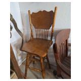 Wooden Swivel Bar Stool with Spindle Back and Carved Crest Rail