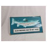 South Bend Quality Lures and Allen Brothers Boat and Bait House Embossed Metal Sign