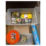 Assorted Fishing Tackle Including Jig Heads, Pork Baits, and Spinner Components in Tubs