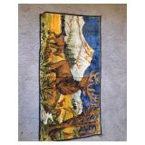 Woven Tapestry Wall Hanging Featuring Elk and Mountain Landscape Made in Belgium