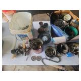 Assorted Hardware, Casters, Fasteners, and Wire Ropes in Plastic Bin