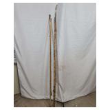 Two Split Bamboo Fishing Poles with Metal and Line Hardware