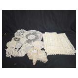 Group of Handmade Crochet Doilies and Lace Table Runner