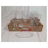 Clear Glass Drinkware and Pressed Glass Serving Tray