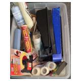 Plastic Storage Bin with Paint Rollers, Trays, and Masking Tools