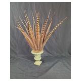 Pheasant Feather Floral Arrangement in Urn
