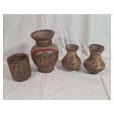 Four Hand-Painted Ceramic Vessels with Figural Motifs