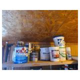 Assorted Home Improvement Materials, Paint, and Adhesives