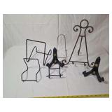 Assorted Decorative Metal and Wood Display Easels and Plate Stands