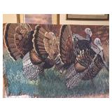 Woven Turkey Scene Blanket Throw with Fringe