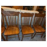 Set of Four Wooden Spindle Back Dining Chairs with Carved Crest Rails
