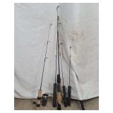 Group of Five Fishing Rods and One Spinning Reel