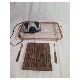 Presto Eversharp Electric Knife Sharpener, Wire Mesh Basket, and Wooden Block Cutlery Set