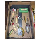 Assorted Wooden and Metal Fishing Lures with Live Lure Box