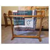 Oak Quilt Rack with Woven Textile Blanket