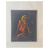 Framed Velvet Blacklight Painting of Seated Female Figure