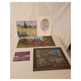 Framed W.W. Kimball Locomotive Print and Four Additional Unframed Prints
