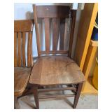 Solid Oak Mission Style Wooden Chair with Slat Back and Scalloped Seat