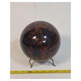 Polished Mahogany Obsidian Sphere on Brass Stand