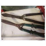 Two Pairs of Manual Hedge Shears with Wood and Composite Handles
