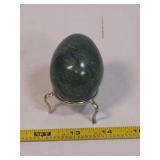Polished Green Stone Egg on Metal Stand