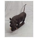 Carved Wooden Warthog Figurine with Tusks