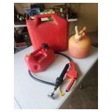 Three Fuel Containers and a Hand Pump Siphon