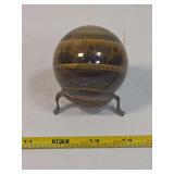 Polished Tigers Eye Mineral Sphere with Metal Display Stand