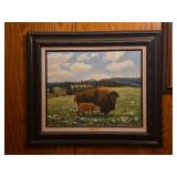 Framed Oil Painting Titled Spring Calfing Depicting Bison by Zeta 1984