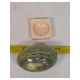 Polished Green Stone Egg and Pink Stone Stand